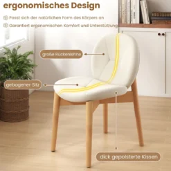 2er-Set Holz-Esstischstühle gepolsterte Küchenstühle mit Gummibaumholzbeinen Weiß