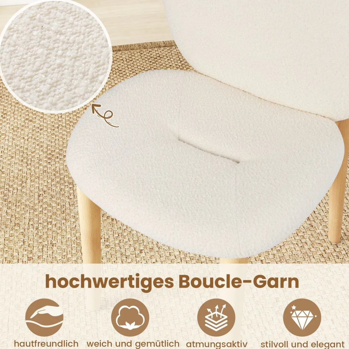 2er-Set Holz-Esstischstühle gepolsterte Küchenstühle mit Gummibaumholzbeinen Weiß