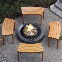 4er Set Holz Gartenbank ohne Rückenlehne Sitzbank Gebogene Holzbank Parkbank Natur
