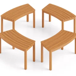 4er Set Holz Gartenbank ohne Rückenlehne Sitzbank Gebogene Holzbank Parkbank Natur