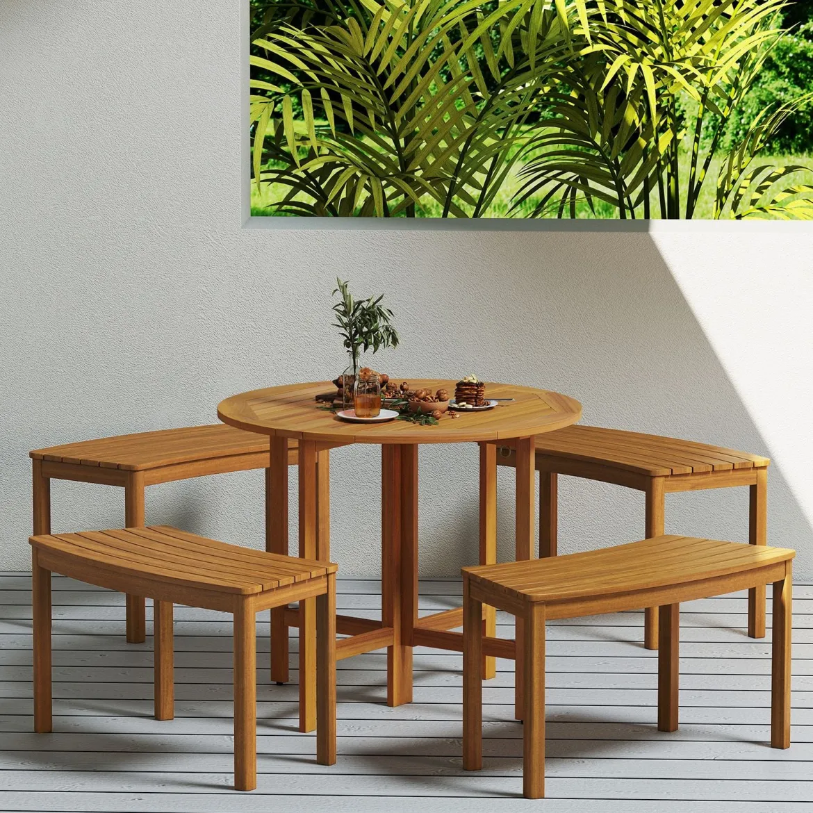 2er Set Holz Gartenbank ohne Rückenlehne Sitzbank Gebogene Holzbank Parkbank Natur