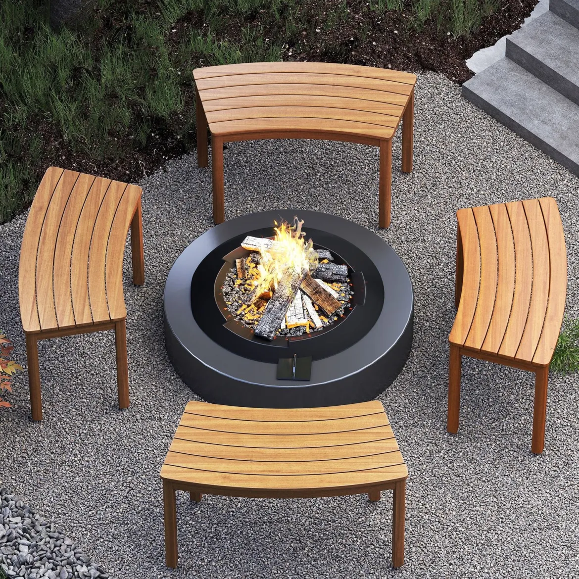 2er Set Holz Gartenbank ohne Rückenlehne Sitzbank Gebogene Holzbank Parkbank Natur
