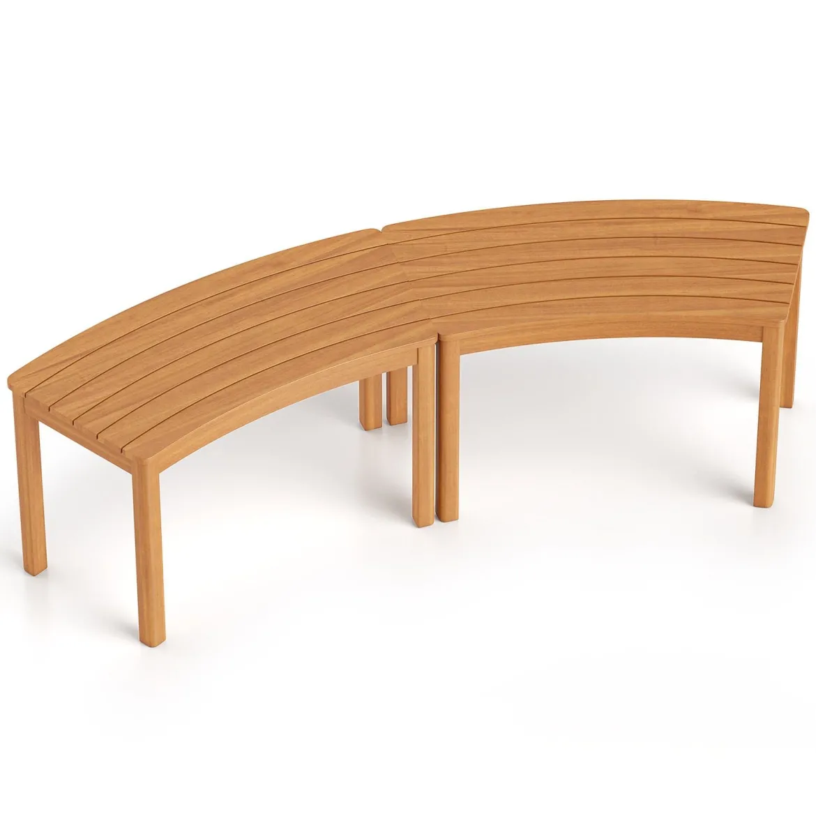 2er Set Holz Gartenbank ohne Rückenlehne Sitzbank Gebogene Holzbank Parkbank Natur