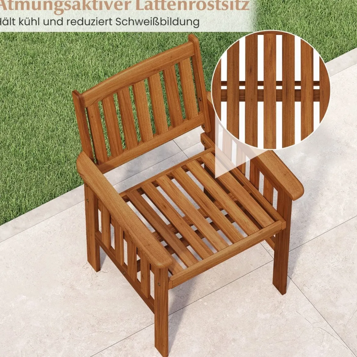 2er Set Holz Gartenstühle mit Armlehnen Balkonstühle Holzstühle Gartensessel 59 x 63 x 89 cm