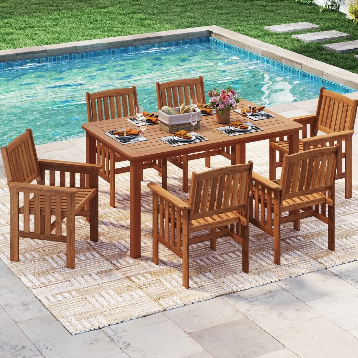 2er Set Holz Gartenstühle mit Armlehnen Balkonstühle Holzstühle Gartensessel 59 x 63 x 89 cm