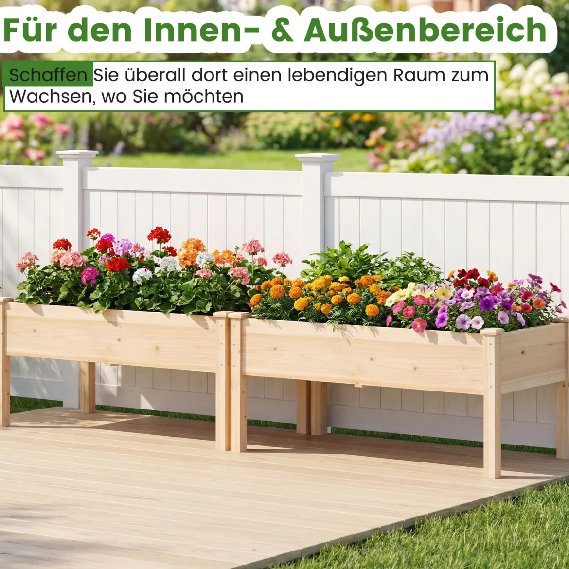 2er Set Holz Hochbeet mit Ablauflöchern Pflanzkasten bis 130 kg Rechteckiges Kräuterbeet