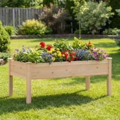 2er Set Holz Hochbeet mit Ablauflöchern Pflanzkasten bis 130 kg Rechteckiges Kräuterbeet