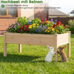 2er Set Holz Hochbeet mit Ablauflöchern Pflanzkasten bis 130 kg Rechteckiges Kräuterbeet