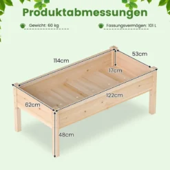2er Set Holz Hochbeet mit Ablauflöchern Pflanzkasten bis 130 kg Rechteckiges Kräuterbeet