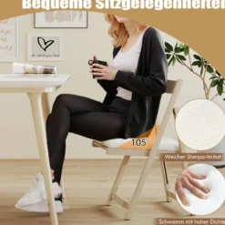2er Set Holz Klappstühle mit Kissen Armless Stapelbare Esszimmerstühle Gepolsterte Stühle Natur