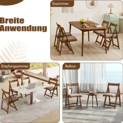 2er Set Holz Klappstühle mit Kissen Armless Stapelbare Esszimmerstühle Gepolsterte Stühle Walnuss