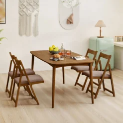 2er Set Holz Klappstühle mit Kissen Armless Stapelbare Esszimmerstühle Gepolsterte Stühle Walnuss