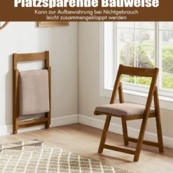 2er Set Holz Klappstühle mit Kissen Armless Stapelbare Esszimmerstühle Gepolsterte Stühle Walnuss