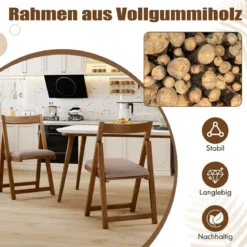 2er Set Holz Klappstühle mit Kissen Armless Stapelbare Esszimmerstühle Gepolsterte Stühle Walnuss