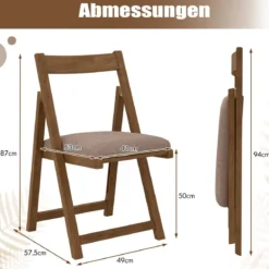 2er Set Holz Klappstühle mit Kissen Armless Stapelbare Esszimmerstühle Gepolsterte Stühle Walnuss