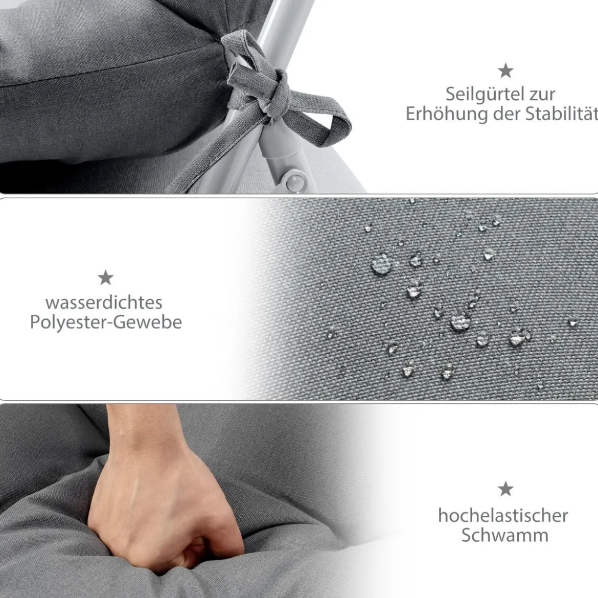 2er Set 2 in 1 Auflagen für Stuhl Bodenstuhl Sitzauflagen Polster mit Hoher Verstellbarer Rückenlehne Grau
