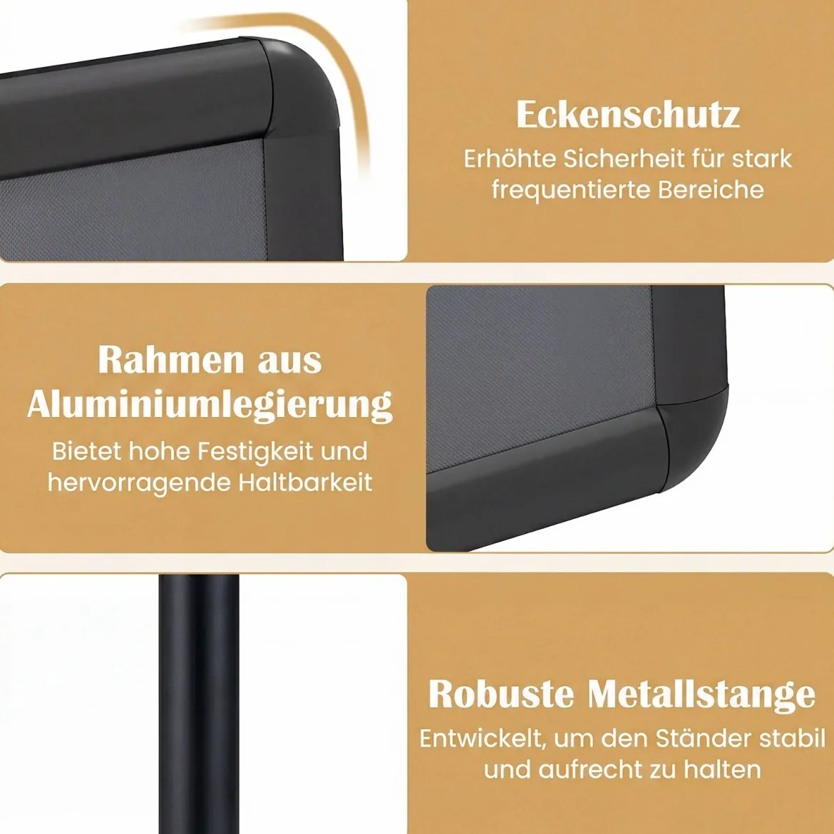 2er Set Infoständer A4 81–131 cm Höhenverstellbarer Menükartenhalter Drehbar mit Befüllbarem Sockel Schwarz