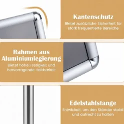 2er Set Infoständer A3 87–137 cm Höhenverstellbarer Menükartenhalter Drehbar mit Befüllbarem Sockel Silber