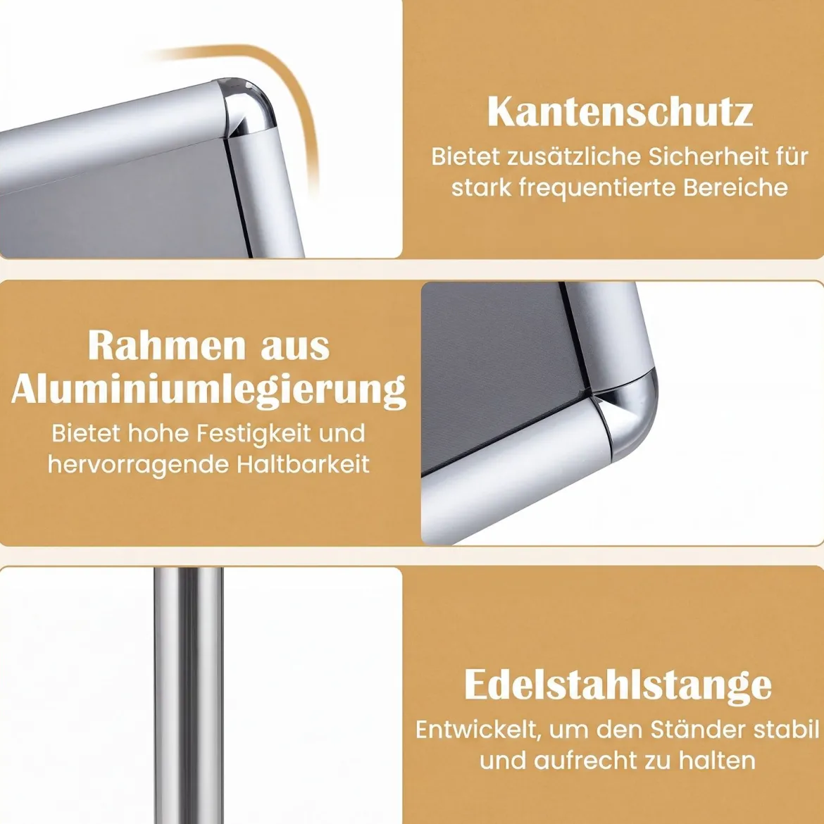 2er Set Infoständer A3 87–137 cm Höhenverstellbarer Menükartenhalter Drehbar mit Befüllbarem Sockel Silber