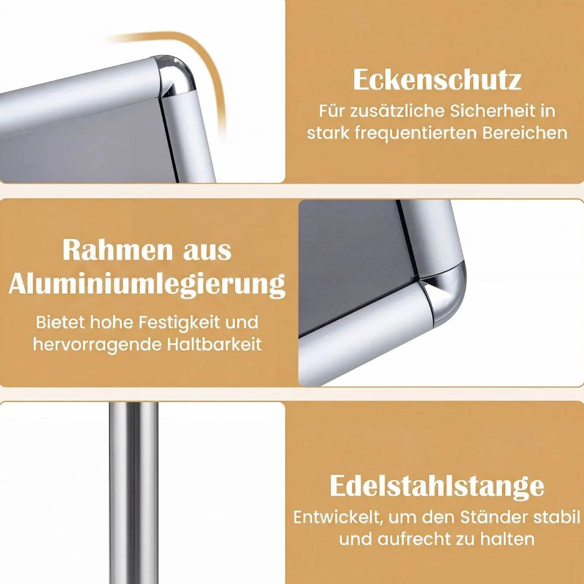 2er Set Infoständer A4 81–131 cm Höhenverstellbarer Menükartenhalter Drehbar mit Befüllbarem Sockel Silber