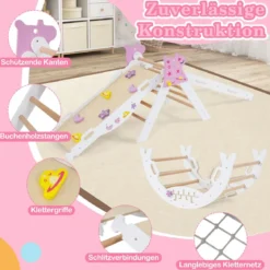 4er Set 9-in-1 Klettergerüst mit Rutsche & Kletterbogen & Netz Klappabres Kletterdreieck Weiß