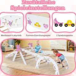 4er Set 9-in-1 Klettergerüst mit Rutsche & Kletterbogen & Netz Klappabres Kletterdreieck Weiß