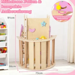 4er Set 9-in-1 Klettergerüst mit Rutsche & Kletterbogen & Netz Klappabres Kletterdreieck Natur