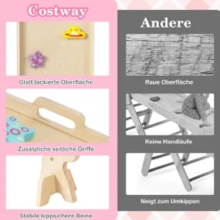 4er Set 9-in-1 Klettergerüst mit Rutsche & Kletterbogen & Netz Klappabres Kletterdreieck Natur