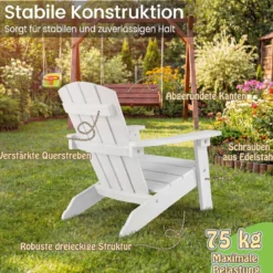 2er Set Kinder Adirondack Stuhl aus HIPS Gartenstuhl mit Ergonomischer Rückenlehne Weiß