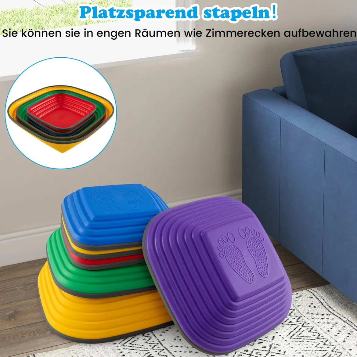 6er Set Kinder Balanciersteine Rutschfeste Stapelsteine Flusssteine Stepping Stones bis 80 kg Belastbar