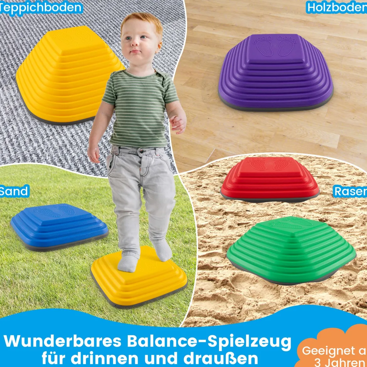 6er Set Kinder Balanciersteine Rutschfeste Stapelsteine Flusssteine Stepping Stones bis 80 kg Belastbar