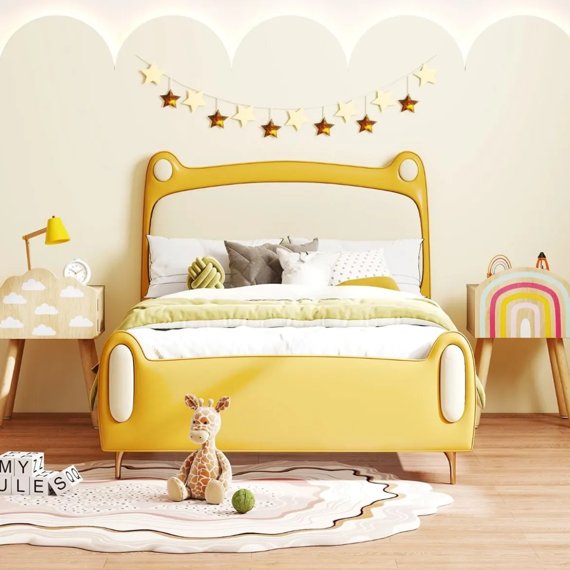 2 er Set Kinder Nachttisch Nachtschrank mit kleinem Schrank & Massivholzbeinen Beistelltisch niedlich 34 x 30 x 54 cm