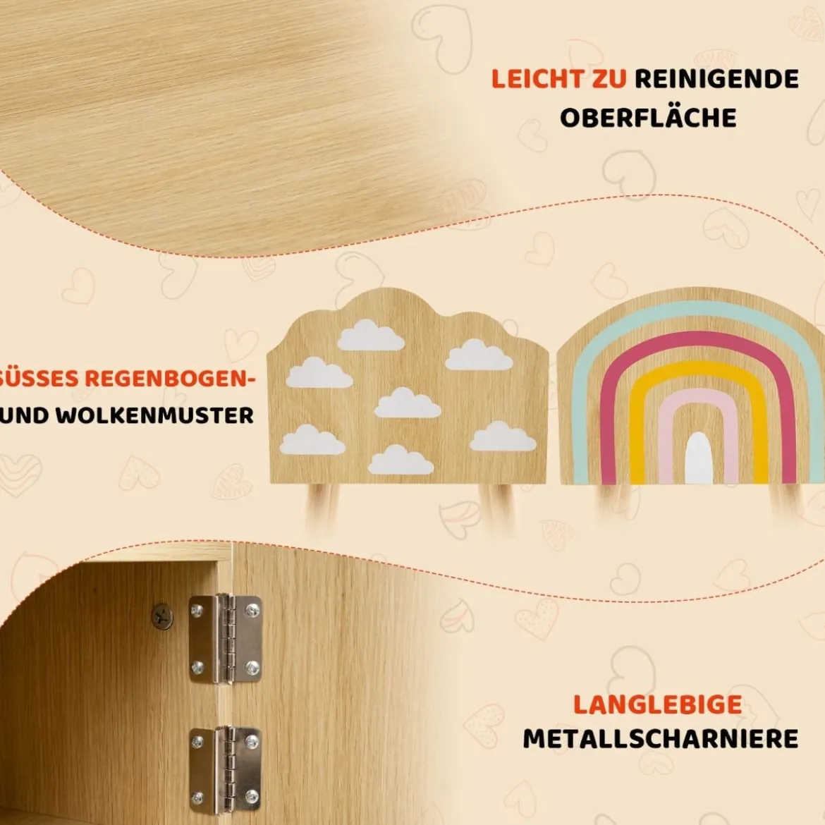 2 er Set Kinder Nachttisch Nachtschrank mit kleinem Schrank & Massivholzbeinen Beistelltisch niedlich 34 x 30 x 54 cm