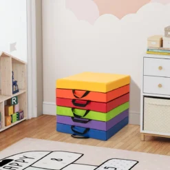 6er Set Kinder Quadratische Sitzkissen mit Griff & Reißverschluss Bodenkissen Stuhlkissen 40 x 40 cm