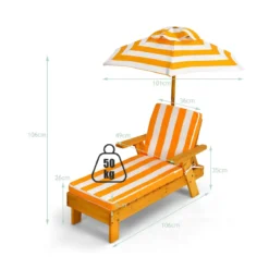 2er Set Kinder Sonnenliege mit Sonnenschirm Kinderliege Holz 92 x 49 x 106 cm Gelb + Weiß
