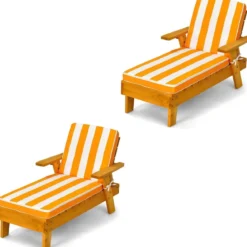2er Set Kinder Sonnenliege mit Sonnenschirm Kinderliege Holz 92 x 49 x 106 cm Gelb + Weiß