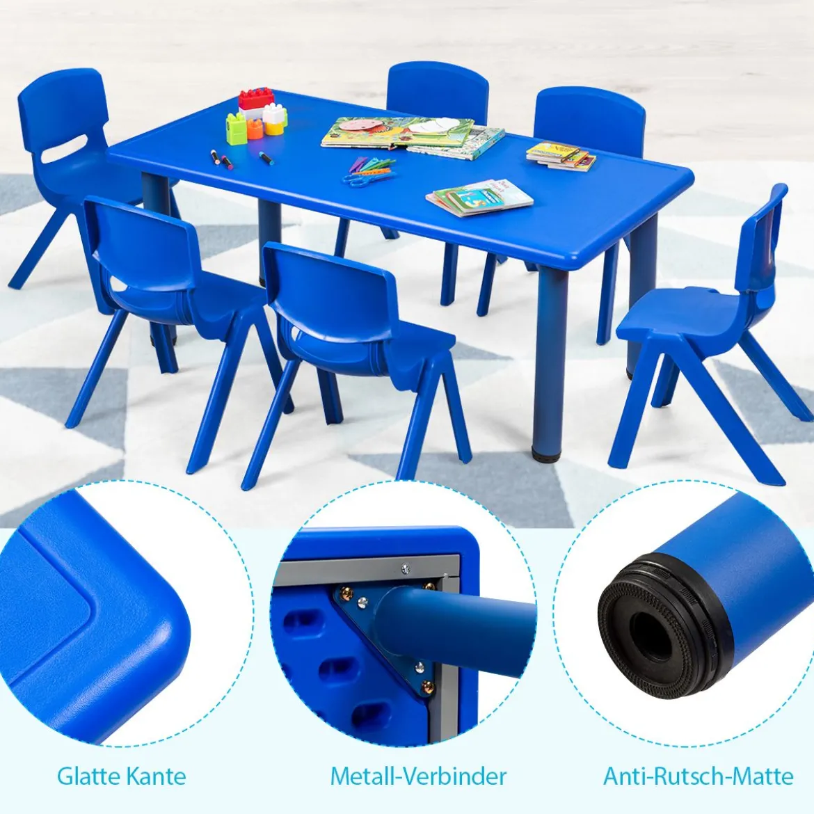 6er Set Kinderstühle Stapelbare Klassenraumstühle für Kinder zum Lernen Blau