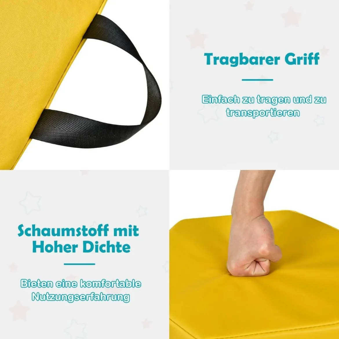 6er Set Kinder Stuhlkissen mit Griff & Reißverschluss Sitzkissen Sitzerhöhung Hauptkissen Bunt/Blau