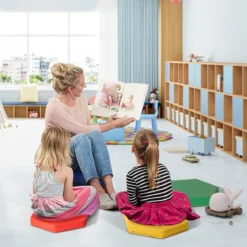 6er Set Kinder Stuhlkissen mit Griff & Reißverschluss Sitzkissen Sitzerhöhung Hauptkissen Bunt/Blau