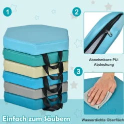 6er Set Kinder Stuhlkissen mit Griff & Reißverschluss Sitzkissen Sitzerhöhung Hauptkissen Bunt/Blau