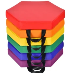 6er Set Kinder Stuhlkissen mit Griff & Reißverschluss Sitzkissen Sitzerhöhung Hauptkissen Bunt/Blau