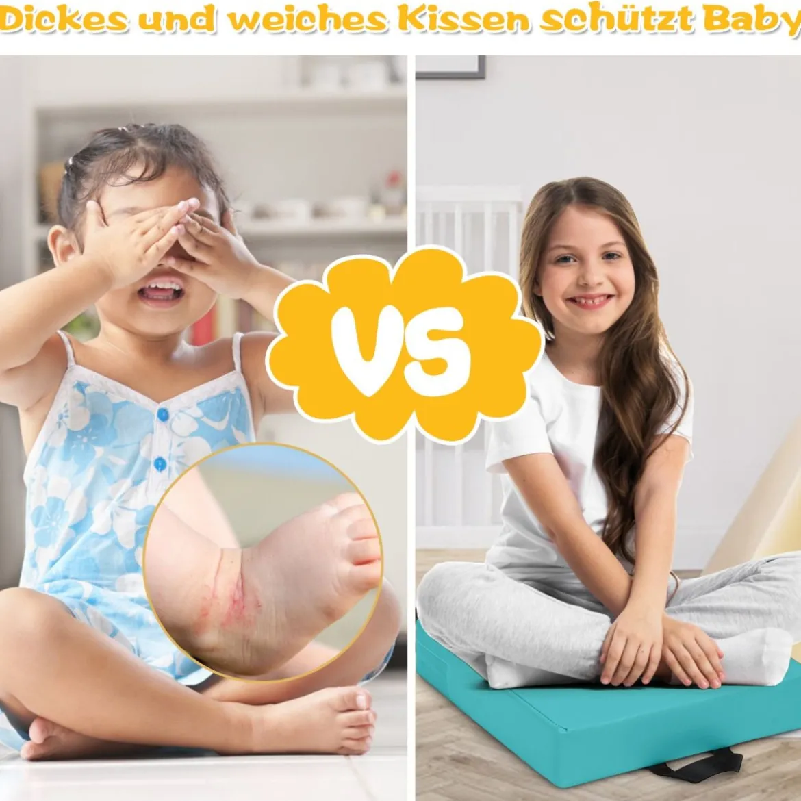 6er Set Kinder Stuhlkissen mit Griff Bodenkissen mit Reißverschluss Quadrat Hellblau