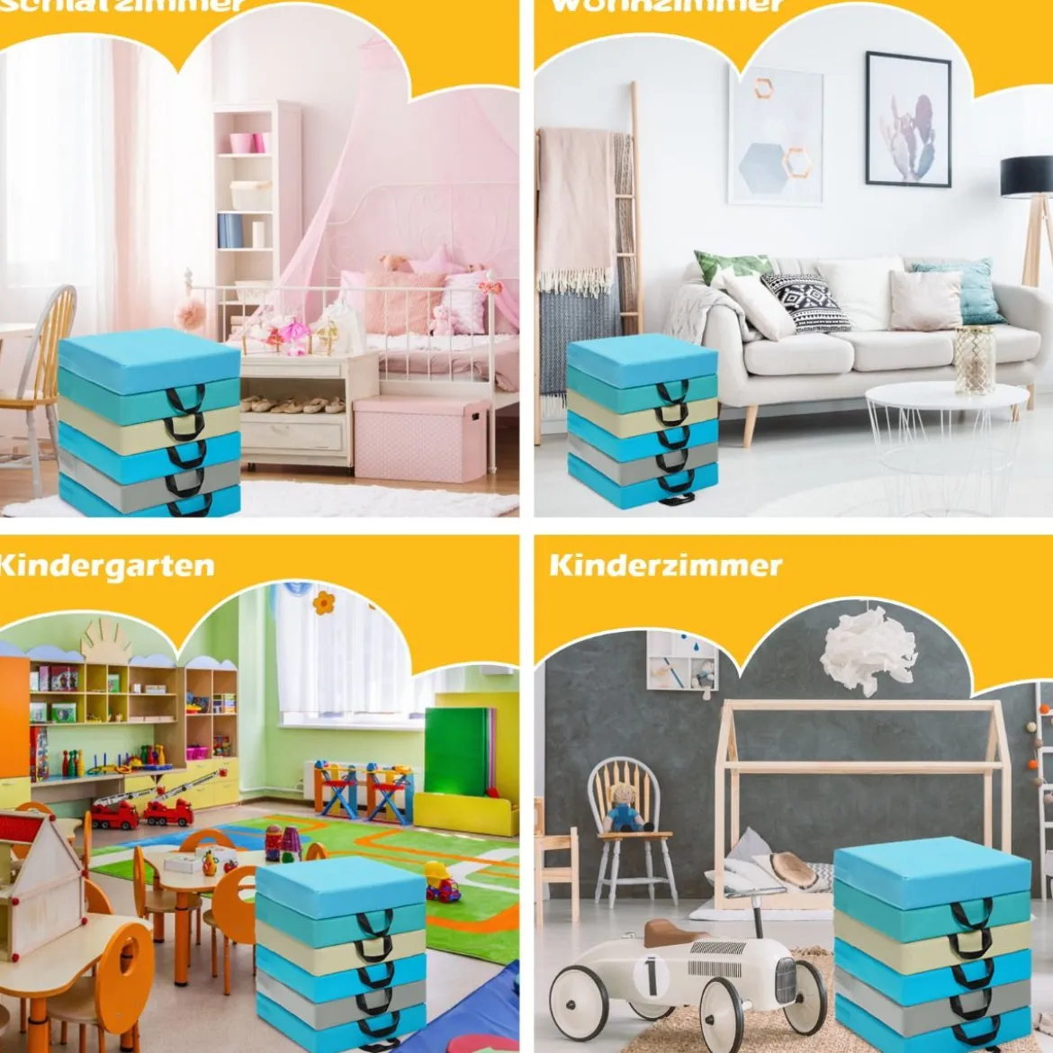 6er Set Kinder Stuhlkissen mit Griff Bodenkissen mit Reißverschluss Quadrat Hellblau