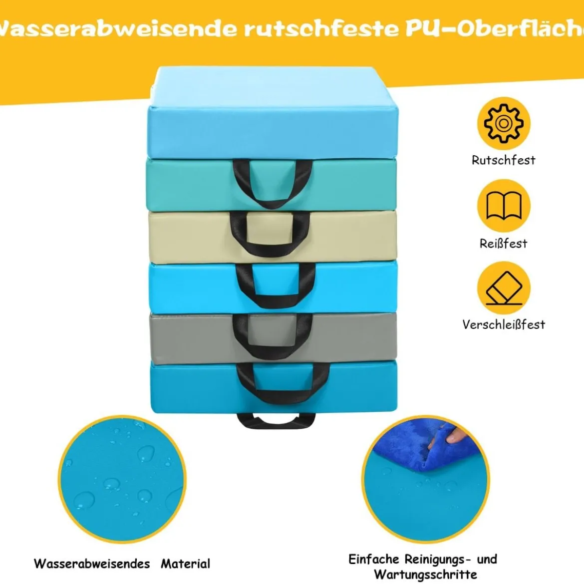 6er Set Kinder Stuhlkissen mit Griff Bodenkissen mit Reißverschluss Quadrat Hellblau