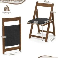 2er Set Klappbare Esszimmerstühle Küchenstühle mit Gebogenem Rückenlehne Polsterstuhl 150kg Belastbar