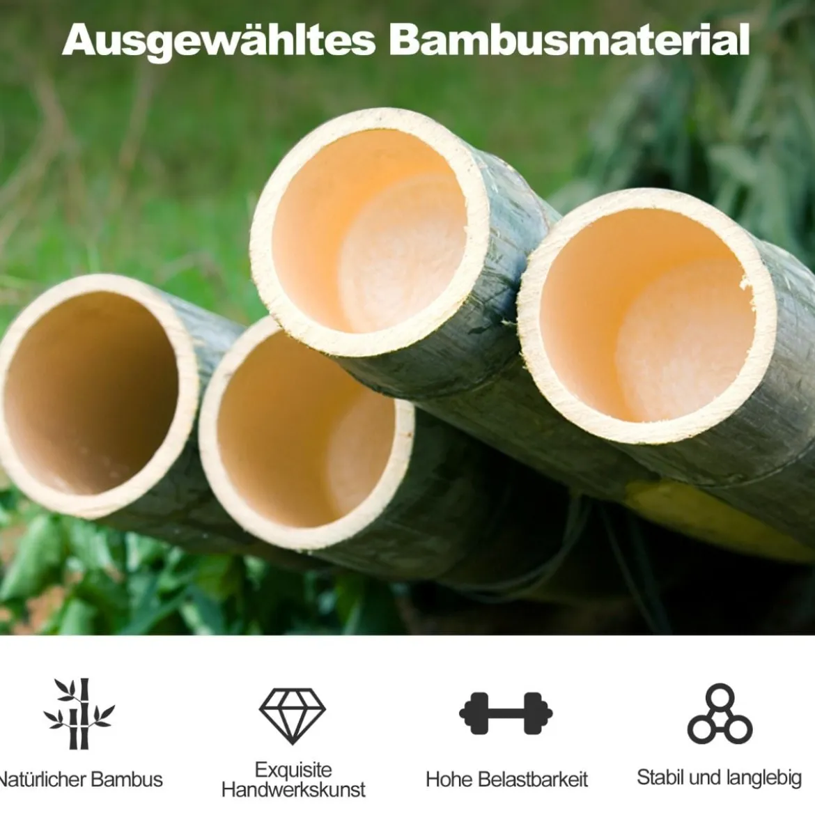 2er Set Klappbarer Barhocker aus Bambus mit Fußstütze Sitzhöhe 61 cm Natur