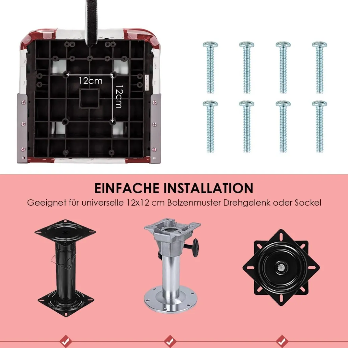 2er Set Klappbarer Bootssitz mit 11 cm Dicker Schwammpolsterung Steuerstuhl Rot Weiß