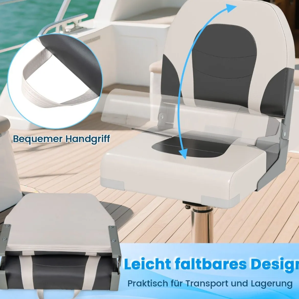 2er Set Klappbarer Bootsstuhl mit Niedriger Rückenlehne Bootssitz Gepolsterter Steuerstuhl