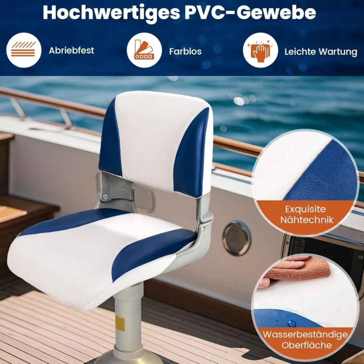 2er Set Klappbarer Bootsstuhl mit Schaumstoffpolsterung Bootssitz Gepolsterter Steuerstuhl