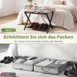 2er Set Klappbarer Kofferständer mit Nylonriemen & Oxford-Stoff Ablagen Gepäckablage Schwarz